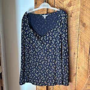 Thyme Maternity blue and yellow floral shirt